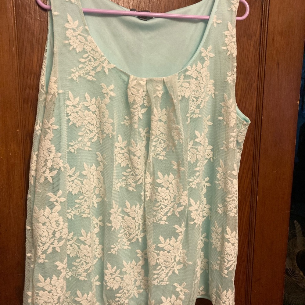 Mint and cream sleeveless blouse
